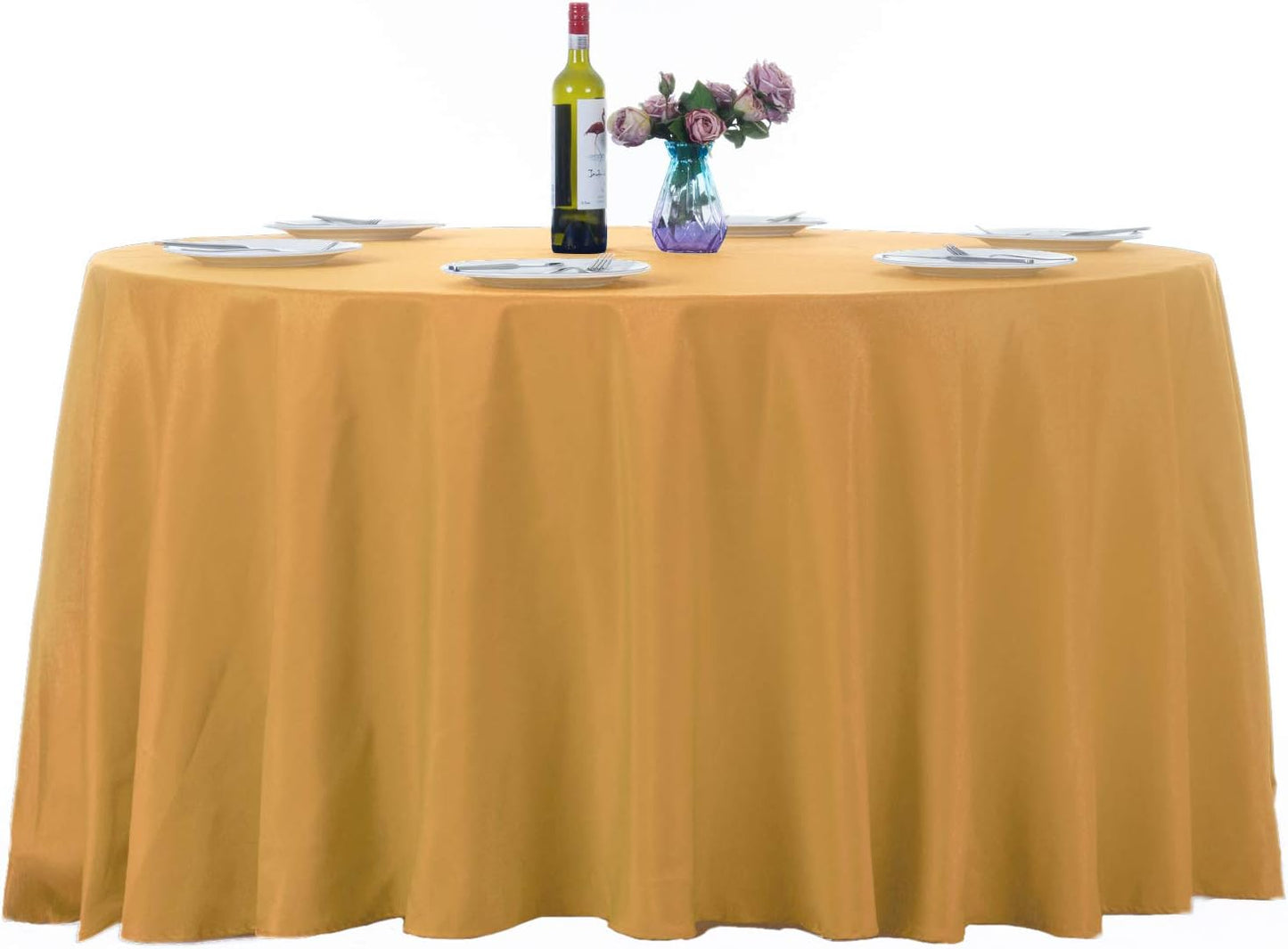 Ascoza 2pack 120 Inch Gold Round Tablecloth in Washable Polyester Fabric for Wedding/Banquet/Restaurant/Parties