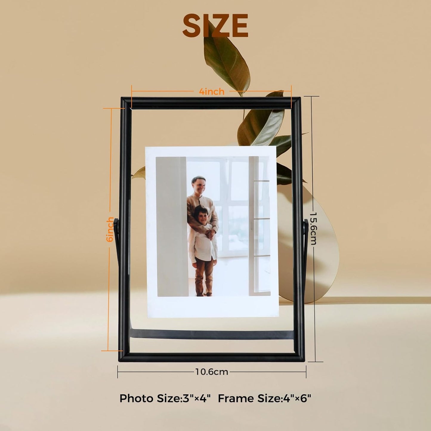 Black Floating Frame (4"x6",Vertical), For Picture 3.5x5, 2x3, 1x2, Tabletop Shelf Photo Frame, Classy Gift For Festival, Wedding, Home or Office Décor