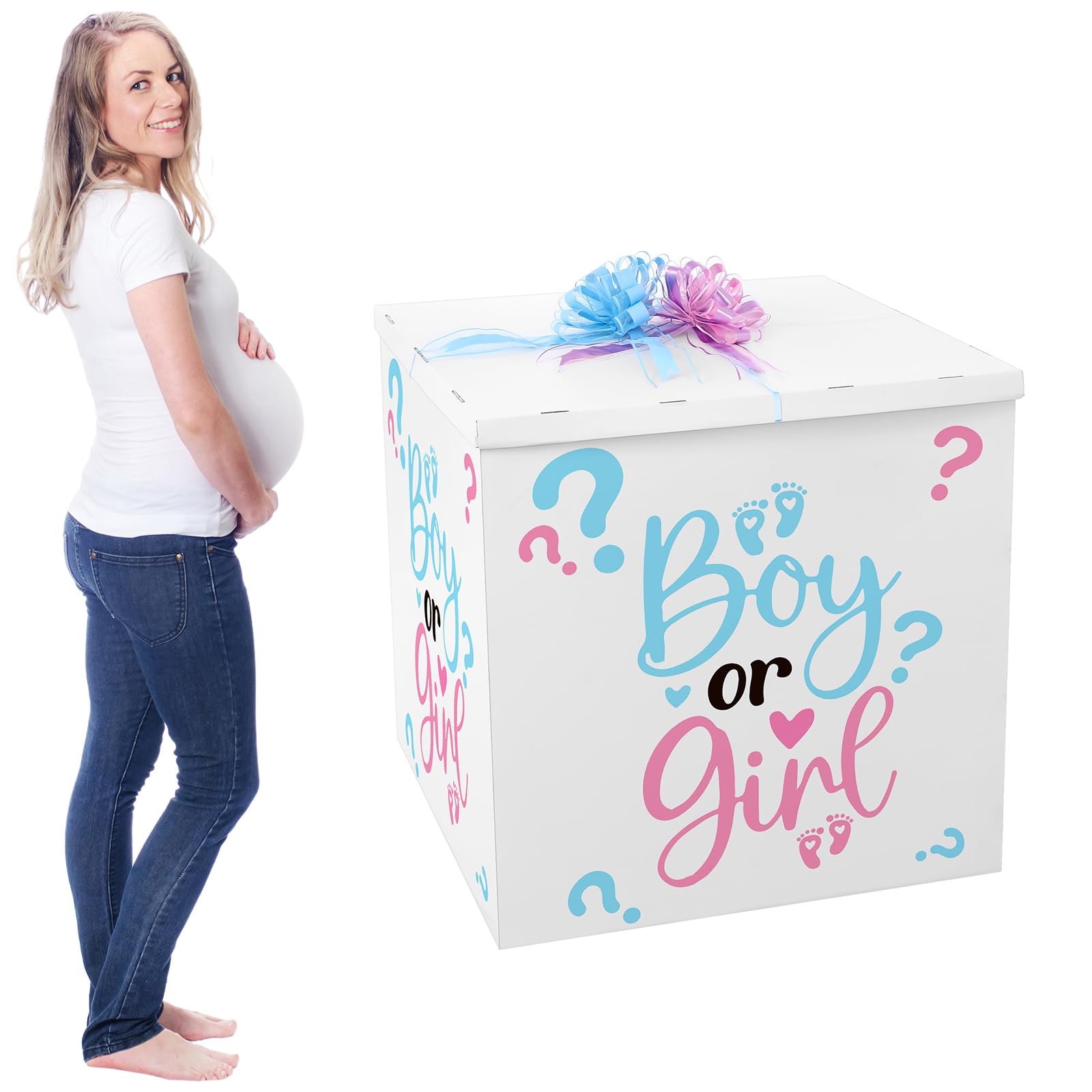 AmazingSpark 28in Giant Gender Reveal Gift Box with Lid Kit Oversized Gender Reveal Balloon Box