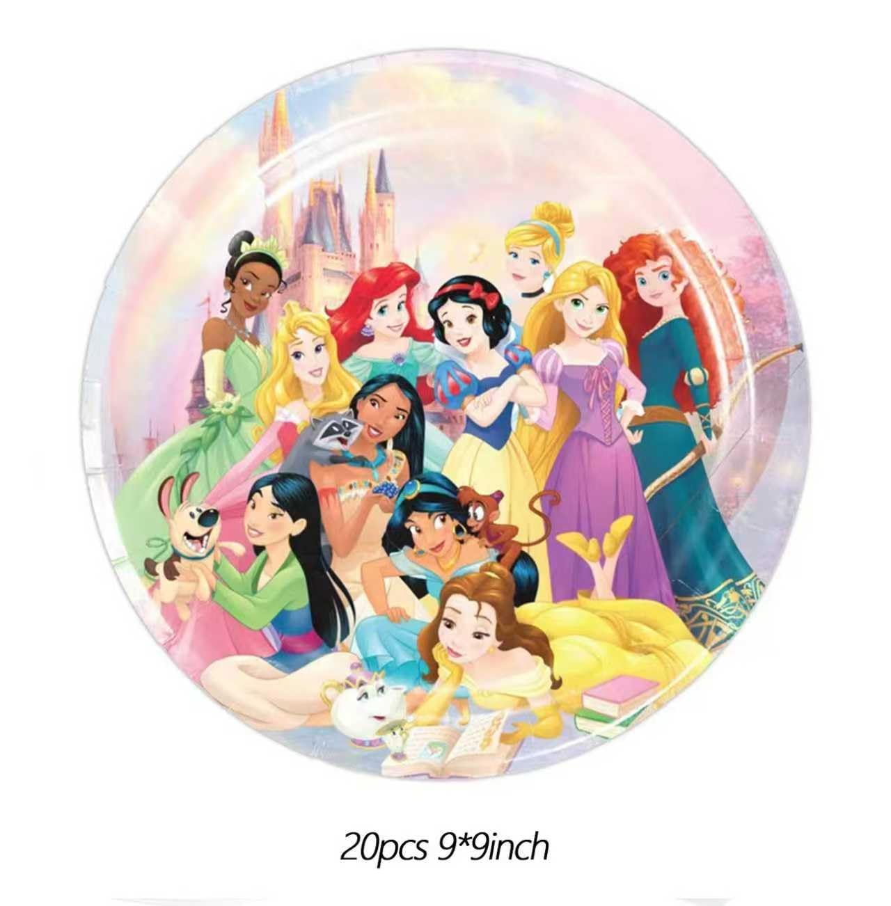 88PCS Disne Princess Birthday Decorations:40 Plates (9 inch + 7 inch), 20 Napkins, 20 Cups, 1