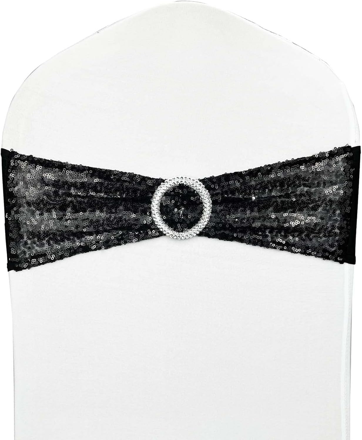 100 Pcs Chair Sashes Sequin Stretch Chair Bands Spandex Polyester Bows for Party Hotel Wedding Banquets Decoration - Black