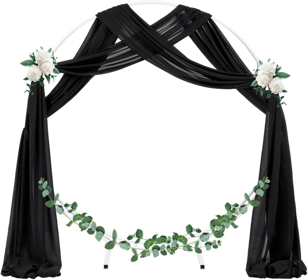 Socomi Wedding Arch Draping Fabric 1 Panel 29" x 18Ft Black Sheer Curtain Drapes 6 Yards for Wedding Ceremony Birthday Party Decoration