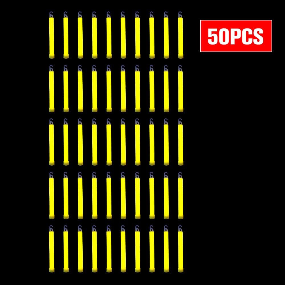 novelinks 50 Pcs 6'' Premium Glow Sticks Bulk - Ultra Bright Large Glow Necklaces Light up Glow in The Dark , Emergency Glow Sticks, Long-lasting Lighting Waterproof(Yellow)
