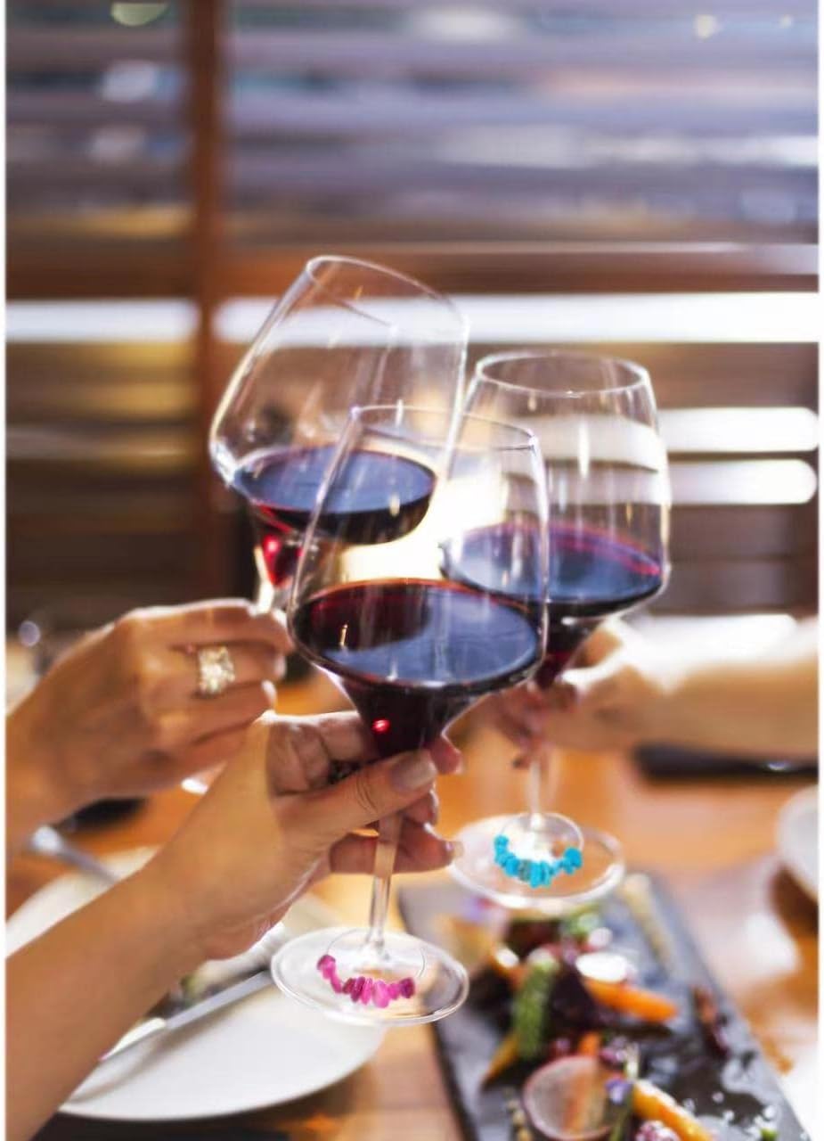 Pride & Par 24 Pcs Nature Gemstone Beads Glass Charms for Stem Glasses, Wine Glass Decoration for Weddings, Parties