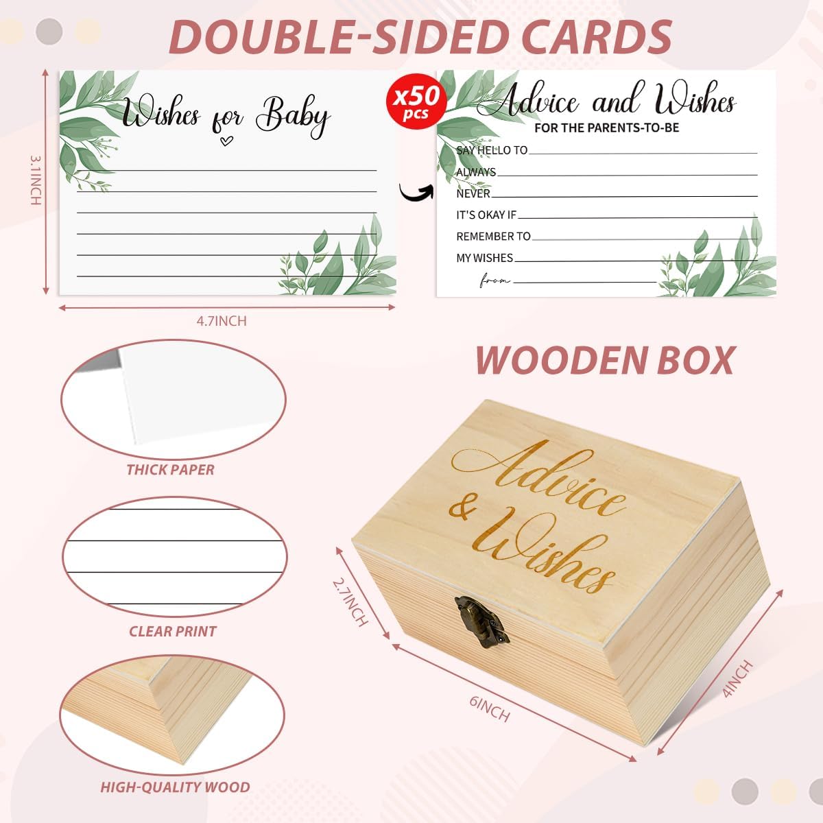 50Pcs Baby Shower Advice Cards with Advice and Wishes Box for New Parents Baby Shower Game Activities Ideas for Guests Baby Decorations for Baby Shower