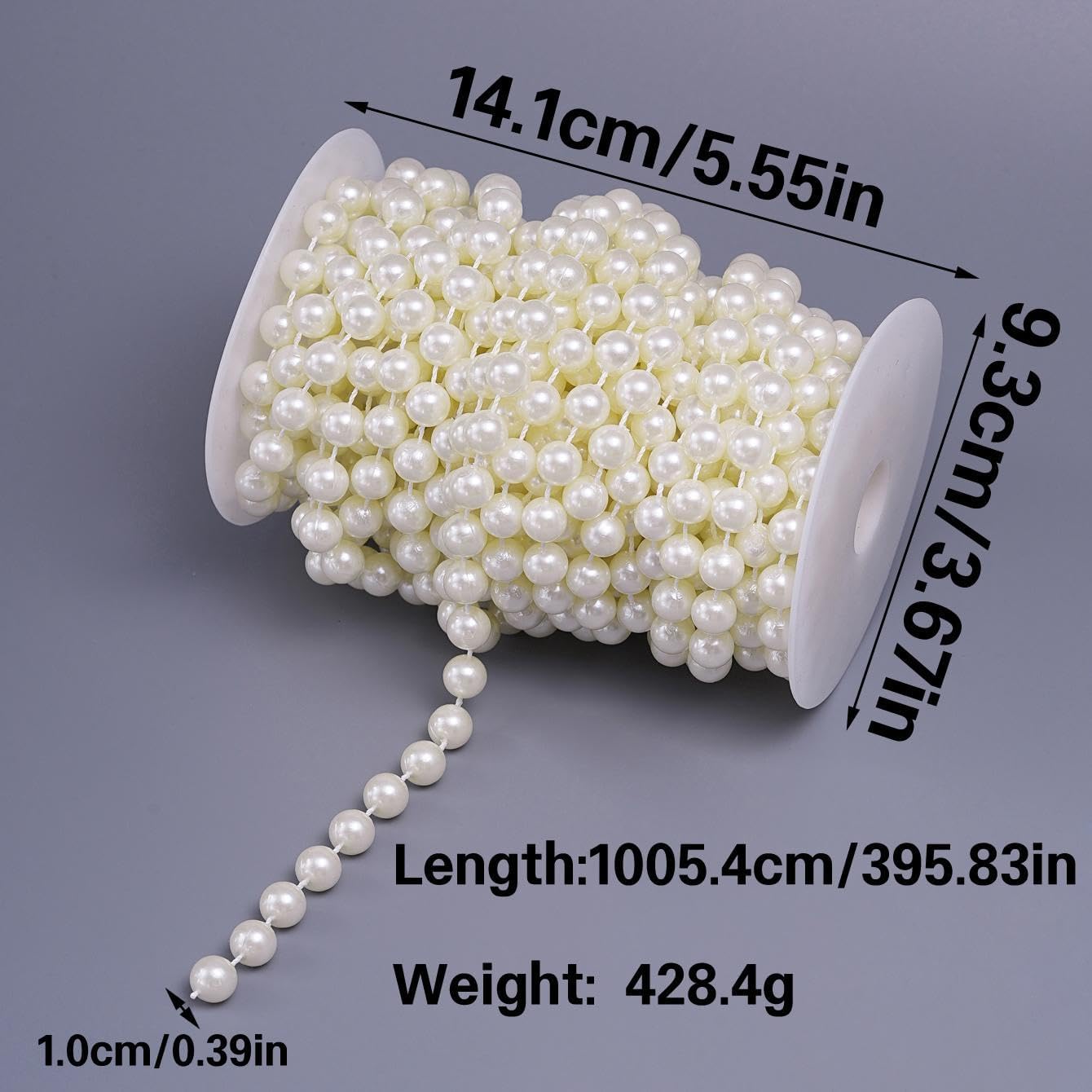 20 Yards/59 Feet Pearl Garland Craft String Pearls, Faux Pearl for Wedding Party Decoration, Christmas Tree Decorations and DIY Crafts (Ivory, 8 mm 59 Feet)