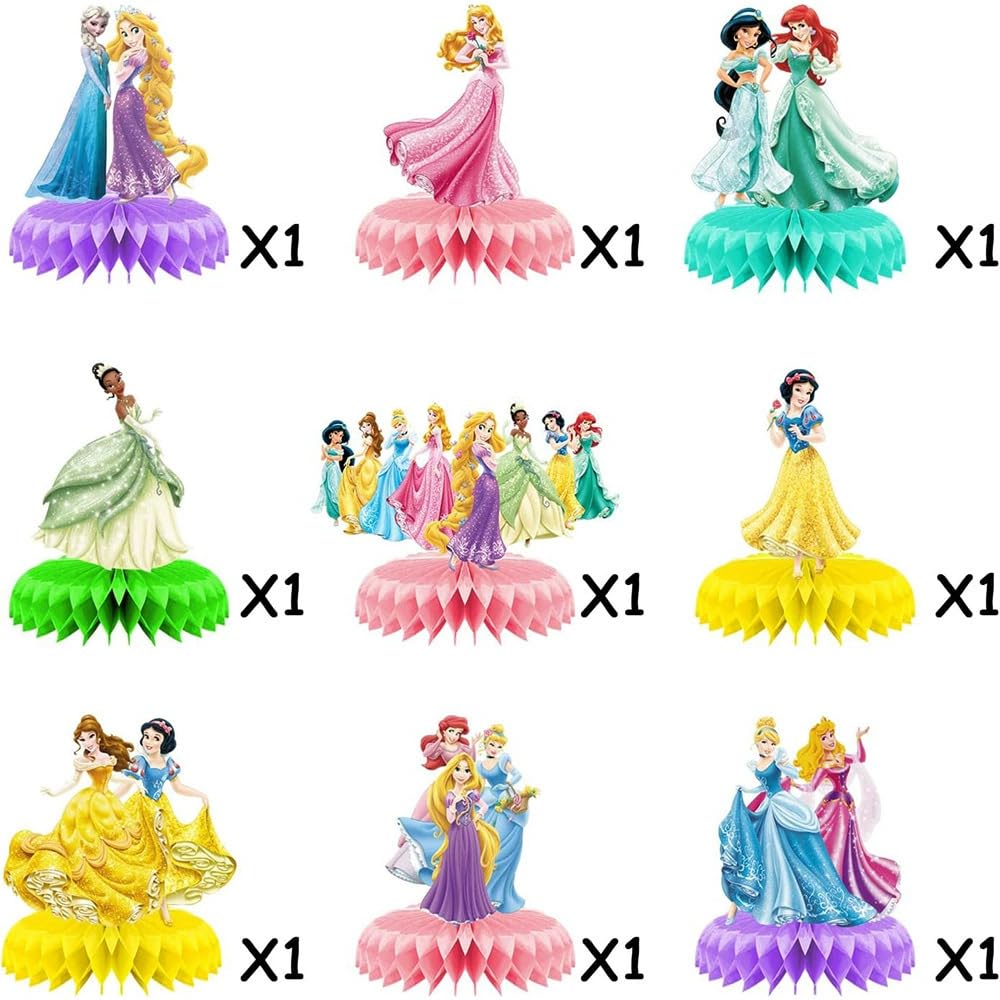 For Disne Princess Birthday Party Supplies, 9Pcs Honeycomb Centerpieces for Princess Party