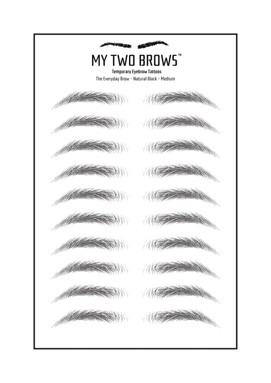 (10 pairs) Natural Black Temporary Eyebrow Tattoo - Medium Size - Waterproof & Smudgeproof - Everyday Brow Style Eyebrow Stickers - Sheet Lasts up to 30 Days - Won't Work on Existing Brows