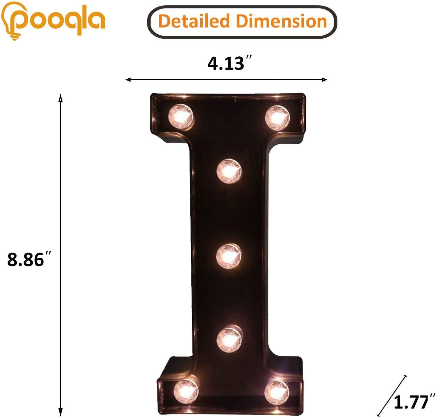 Pooqla Decorative LEDs Illuminated Letter Marquee Sign - Alphabet Marquee Letters with Lights for Wedding Birthday Party Christmas Night Lights Lamp Home Bar Decoration I, Black