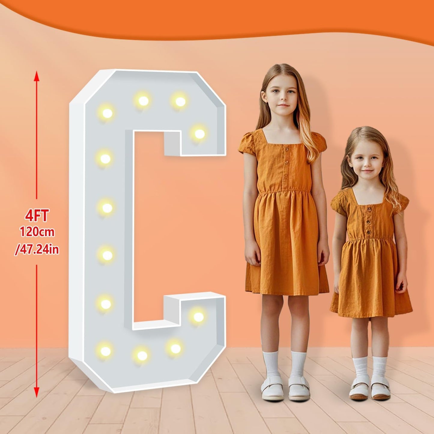 4FT Light Up Letters C, 47 inch Tall Marquee Letters, DIY Marquee Light Up Letter for Birthday Party Backdrop Displays, Mosaic Letter Sign for Balloons Party, Anniversary, Christmas