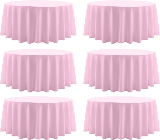 Round Tablecloth 120 Inch 6 Pack Pink Tablecloths Washable Decorative Linen Polyester Table Clothes Cover for Dining Table Banquets Buffet Parties and Wedding