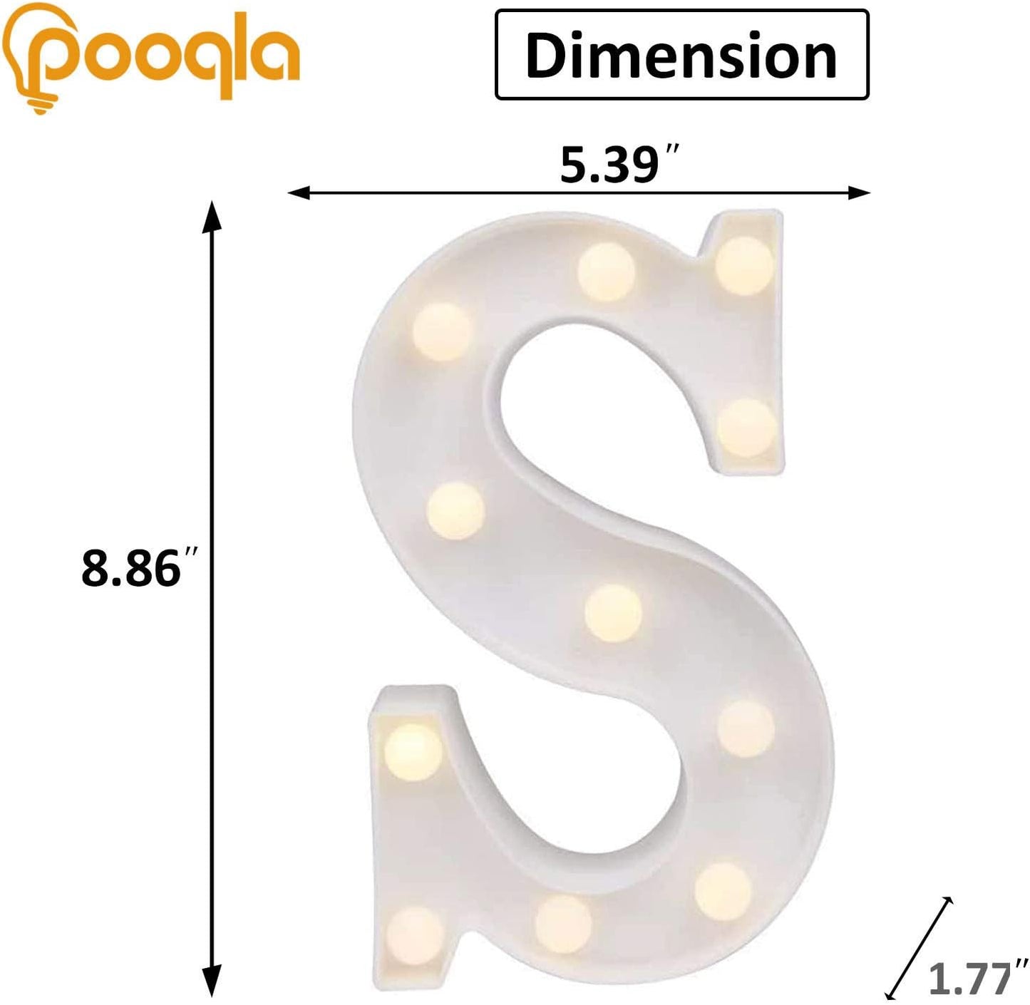 Pooqla LED Marquee Letter Lights, Warm White and Cool White Decorative Lighted Letters, Light Up Alphabet Letters for Boys Girls, Party, Wedding, Bar, Night Light, Birthday Decoration, Letter S