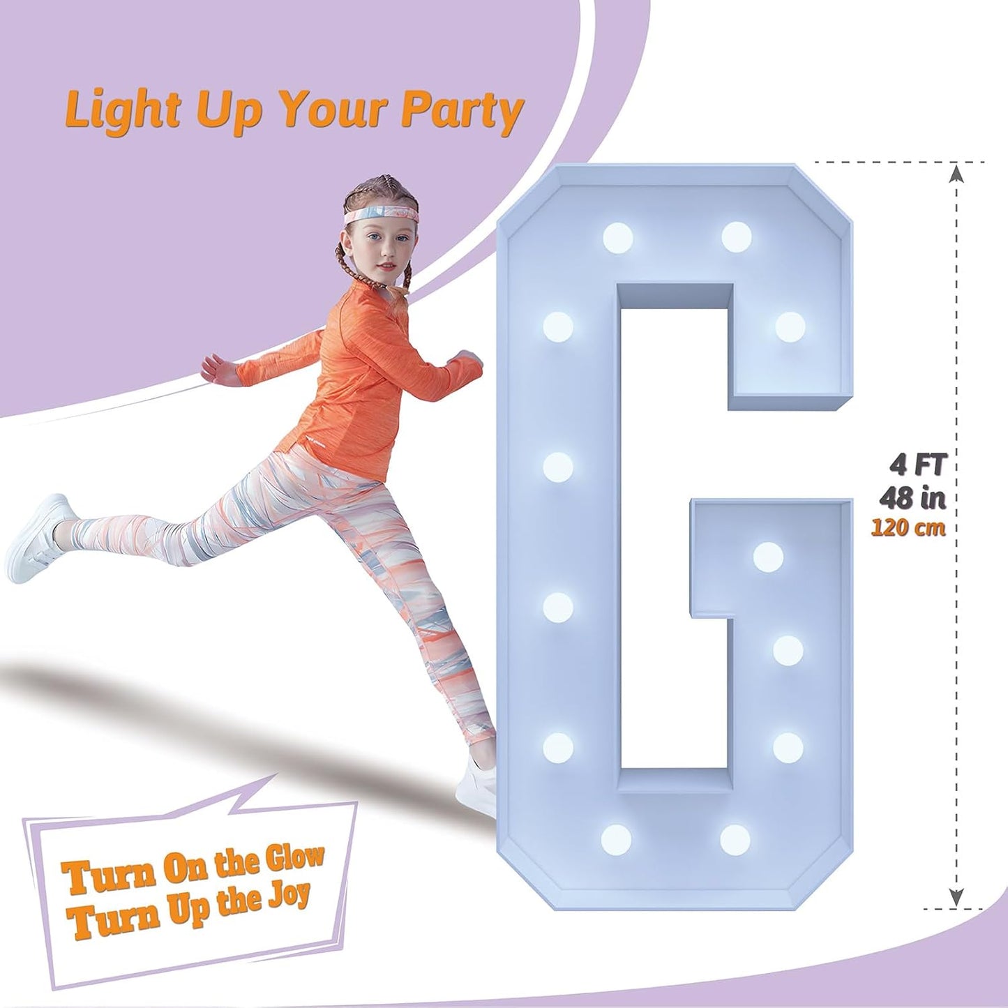 4FT Marquee Light Up Letters G – Cool White LED, Easy to Assemble Foam Board with Back Support, Large Marquee Light Up Letters for Birthday, Wedding, Party, Anniversary, Baby Shower Decor