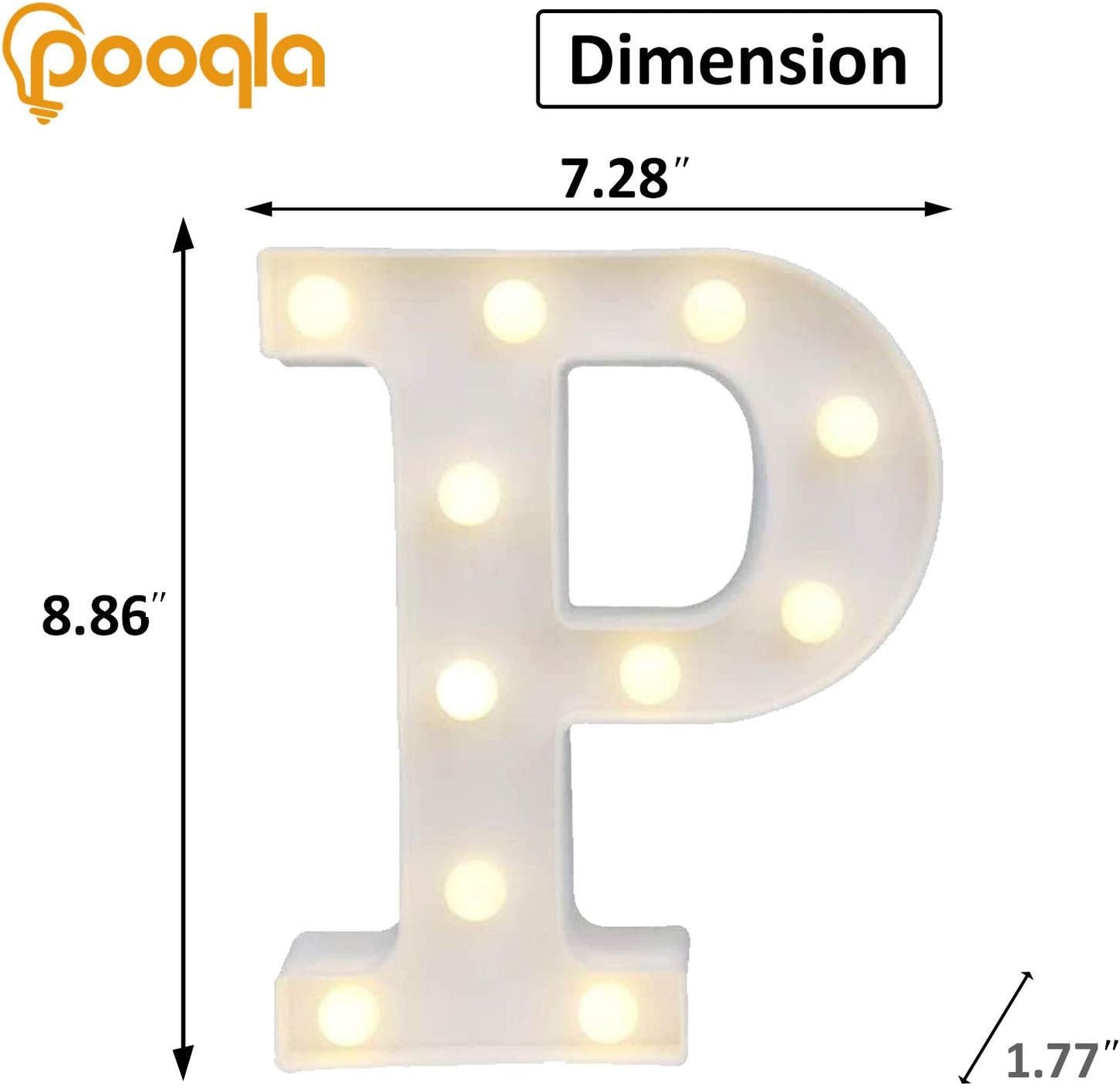 Pooqla LED Marquee Letter Lights, Warm White and Cool White Decorative Lighted Letters, Light Up Alphabet Letters for Boys Girls, Party, Wedding, Bar, Night Light, Birthday Decoration, Letter P