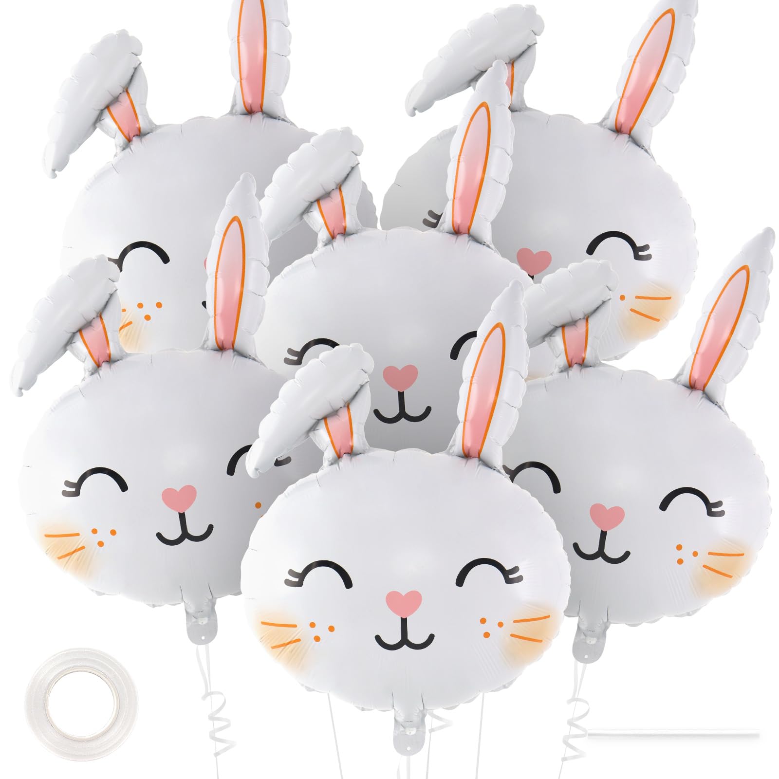 6 Pcs Easter Rabbit Balloons, Giant Bunny Balloon Foil Balloons, White Rabbit Head Balloon for
