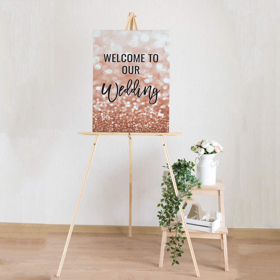 Andaz Press Extra Large Wedding Easel Board Party Sign, 12x18-inch, Glitzy Faux Rose Gold Glitter, Welcome to Our Wedding, 1-Pack
