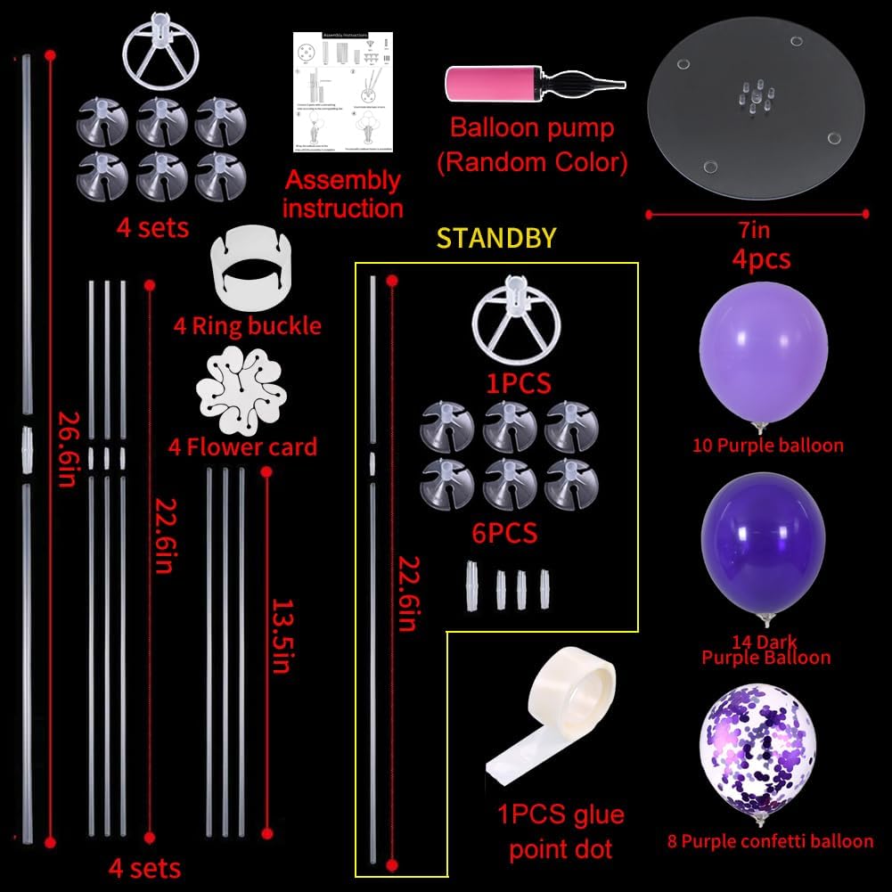 TONIFUL Purple Balloon Stand Centerpiece Table Decorations for Birthday,Baby Shower,Wedding,Engagement, Mother's Day,Graduation,Halloween,Party Decorations(4 Set)