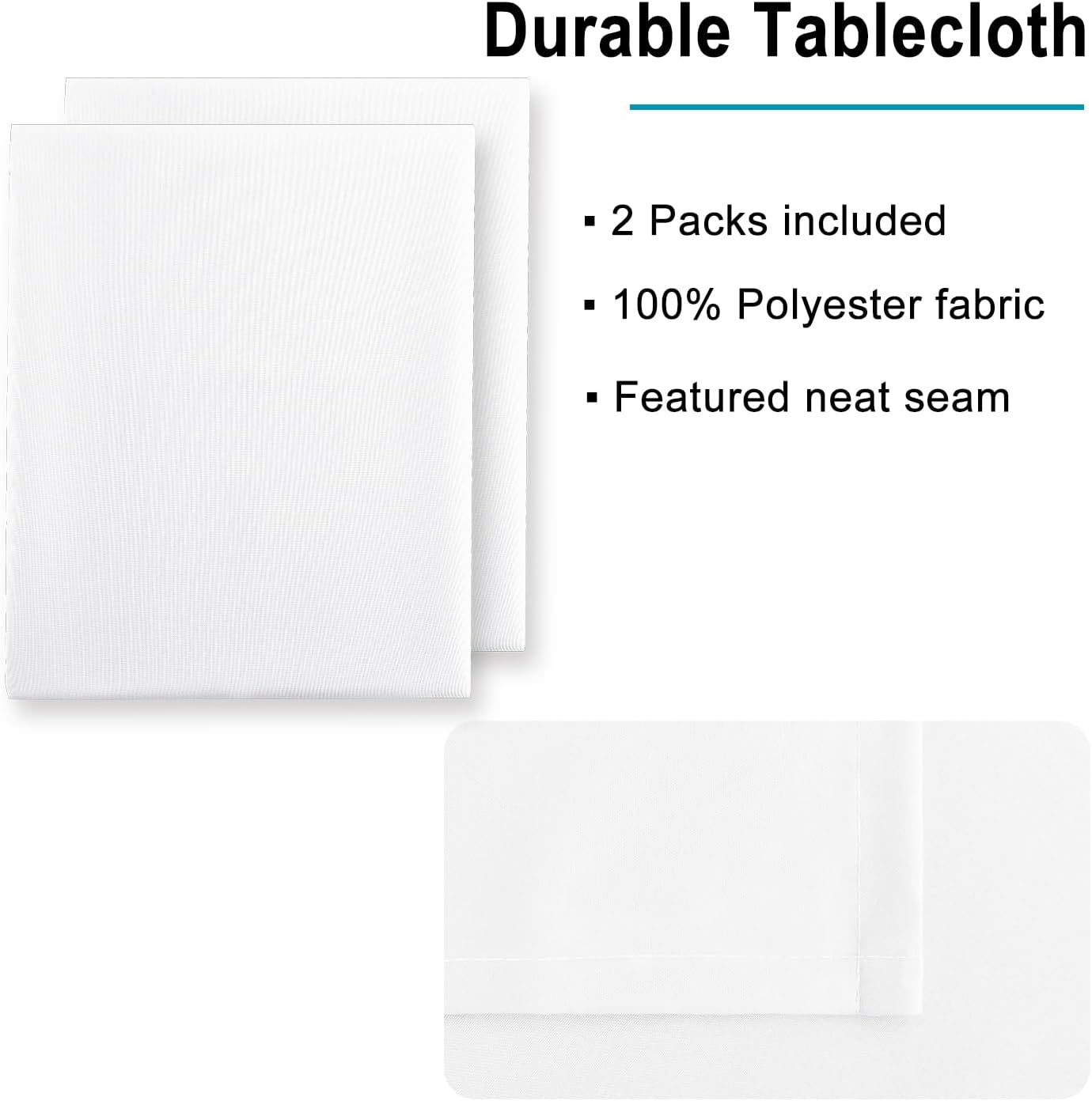 Hiasan 2 Pieces White Rectangle Tablecloth - Waterproof and Spillproof Restaurant Washable Polyester Table Cloth for Dining Room, 60 x 120 Inch