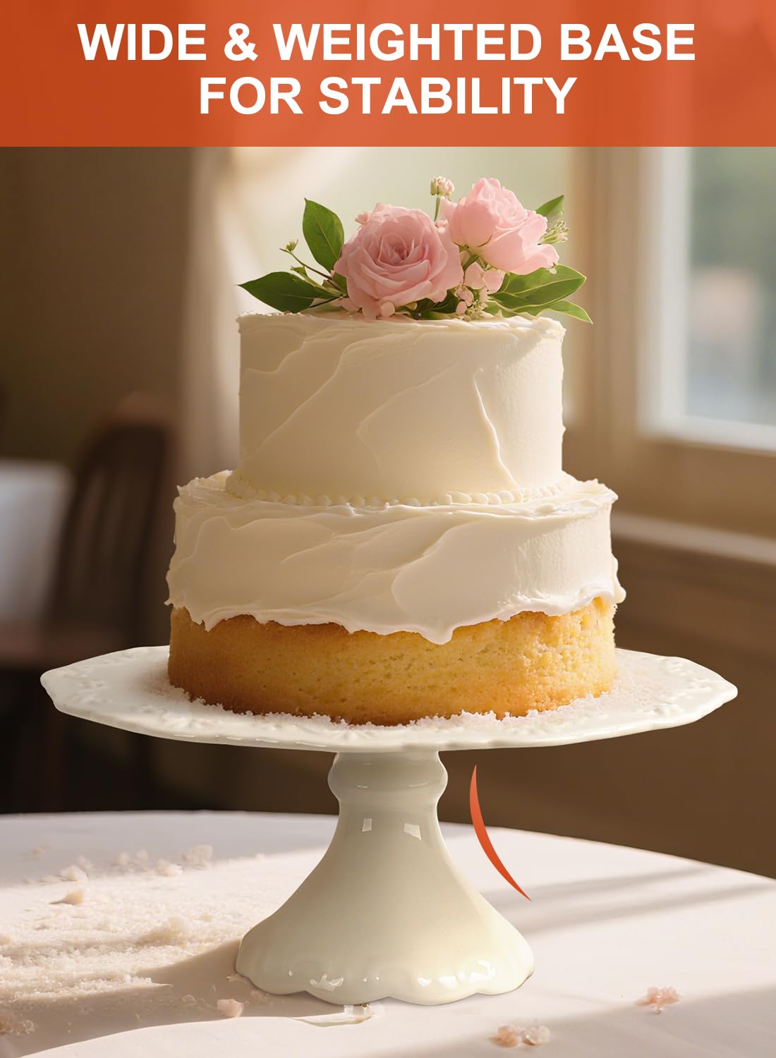12" White Cake Stand for 10" Cake, Porcelain Cake Plate, Cake Pedestal Stand, Round Dessert Stand