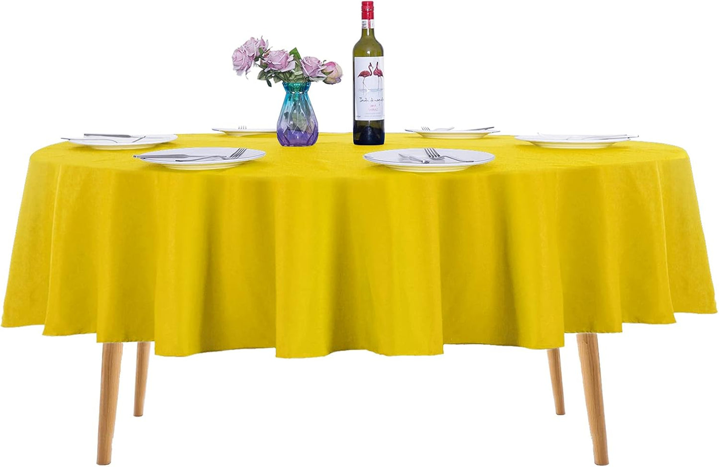 Ascoza 2pack 70 Inch Yellow Round Tablecloth in Washable Polyester Fabric for Wedding/Banquet/Restaurant/Parties…