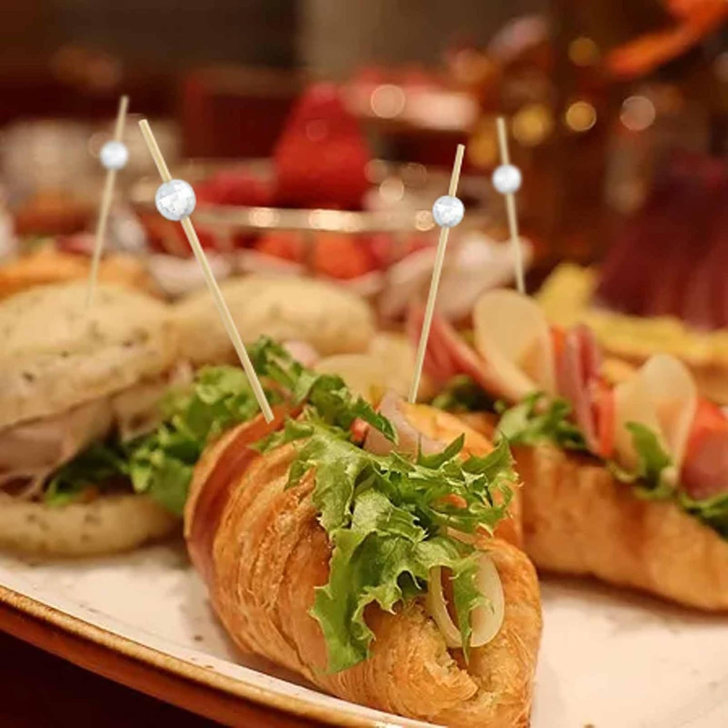 120 Pcs Glitter Ball Cocktail Picks 4.7" Drinks Fruits Hawaiian Party Food Garnish Skewer Sticks Halloween Decorations Supplies Cowboy Handmade Bamboo Toothpicks