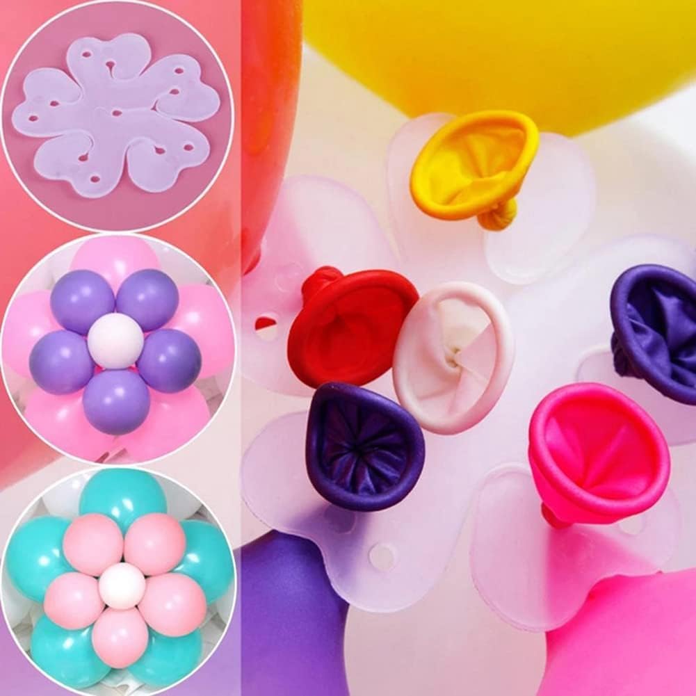 ROYALHOUSE Flower Balloon Clips Flower Shape Balloon Clips Holder 5 Balloon Clip for Party, Wedding, Baby Shower Decorations Reusable Connectors (Clear, Pack of 50)