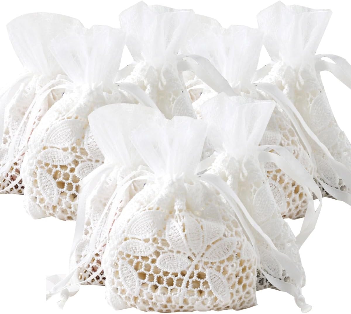 Ewanda store 8Pcs Lace Organza Drawstring Bags White Leaf Cotton Drawstring Bag for Wedding Christmas Birthday Party Favors Jewelry Pouches