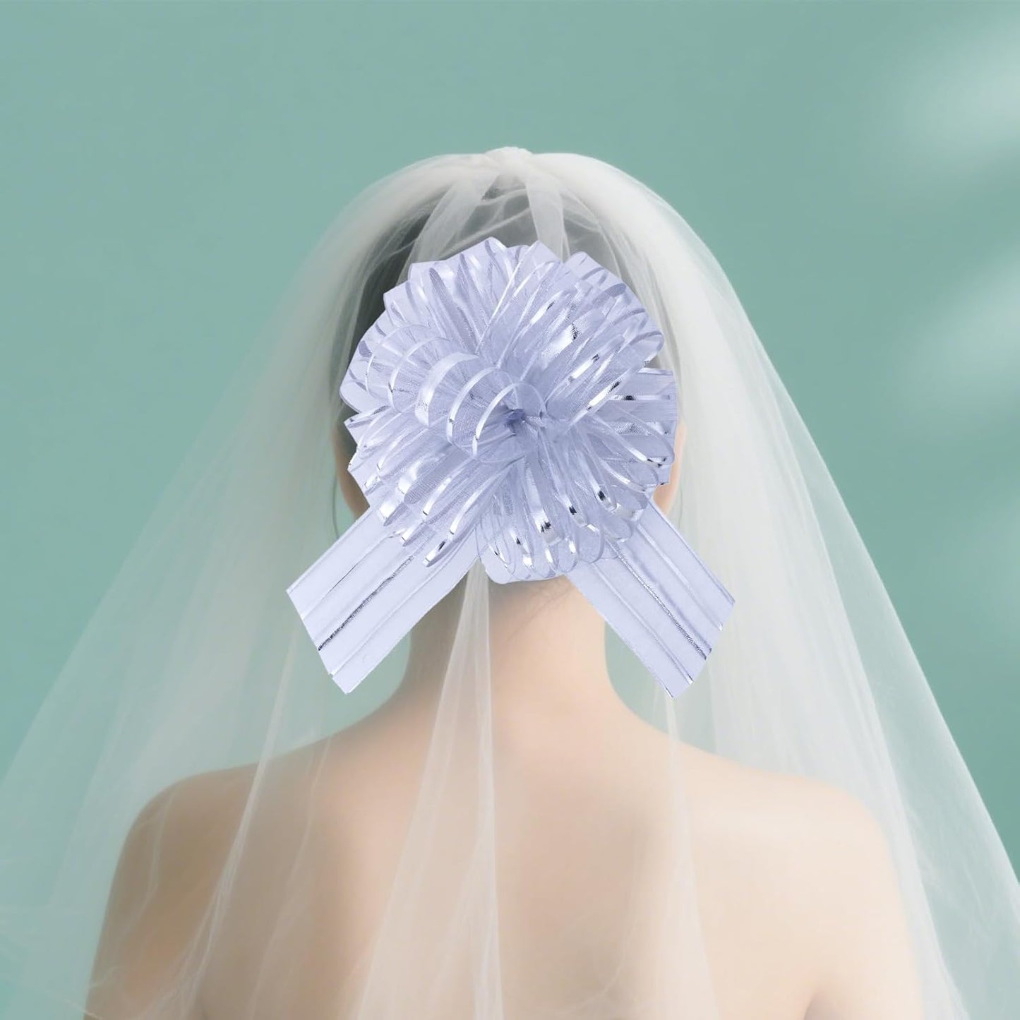 12 Pcs 6 Inch Large Organza Pull Bow Ribbon – Elegant Gift Bows for Wedding Decorations, Christmas Wrapping, Birthday Parties, Car Decor, Gift Baskets, and Valentine's Day Packaging(Silver)