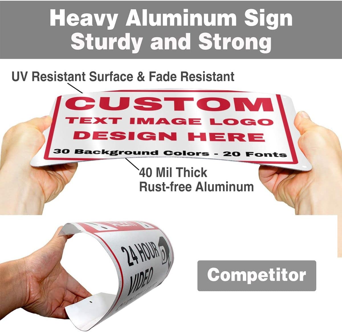 Custom Signs Outdoor Metal - 12 x 8 Personalized Aluminum Sign for Office, Home, Business, Decor, Customiz Customized Rust-Proof Sign (Red Text Box)