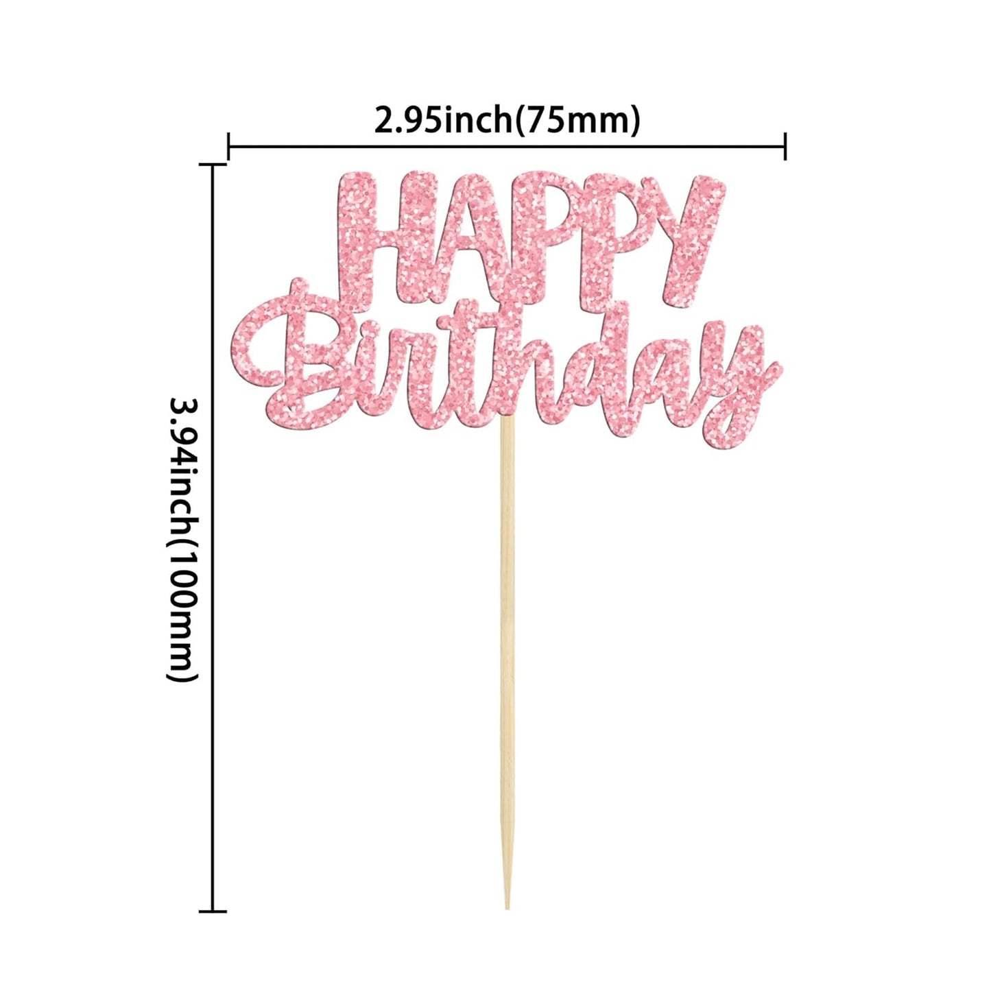 Gyufise 24Pcs Happy Birthday Cupcake Toppers Pink Glitter Celebrating Birthday Cake Picks Baby Shower Kids Birthday Party Decoration Supplies