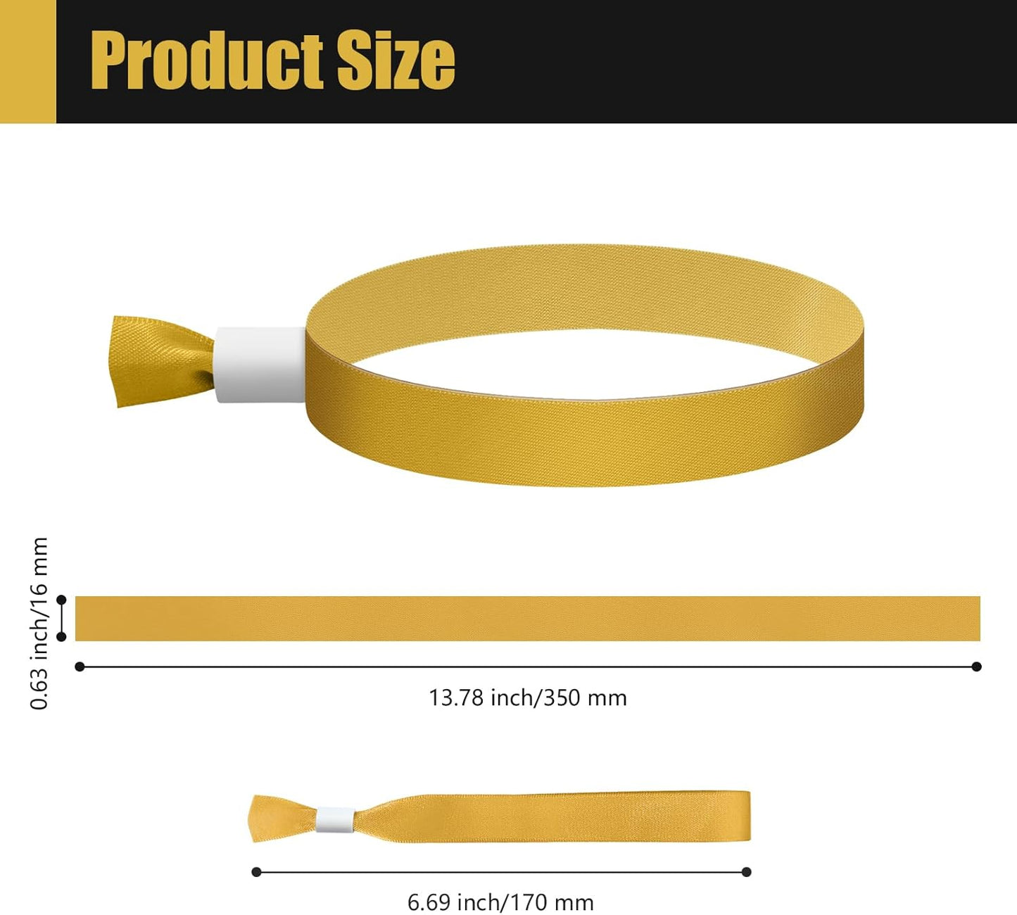 Green-Power America 100 Pcs Cloth Event Wristbands, Event Wristbands, Colored Wrist Bands for Events, for Lightweight Concert Wrist Strap for Activities, Party Bracelets for Events (Color : Gold)