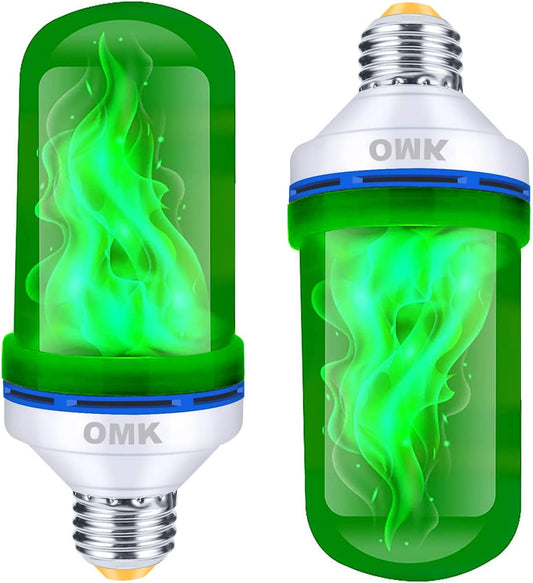 OMK - Christmas Decorations LED Flame Effect Light Bulbs - Upgraded 4 Modes Green Fire Simulated Lamps - Holiday/Christmas Gifts/Indoor/Outdoor Decoration Lights (2Pack)