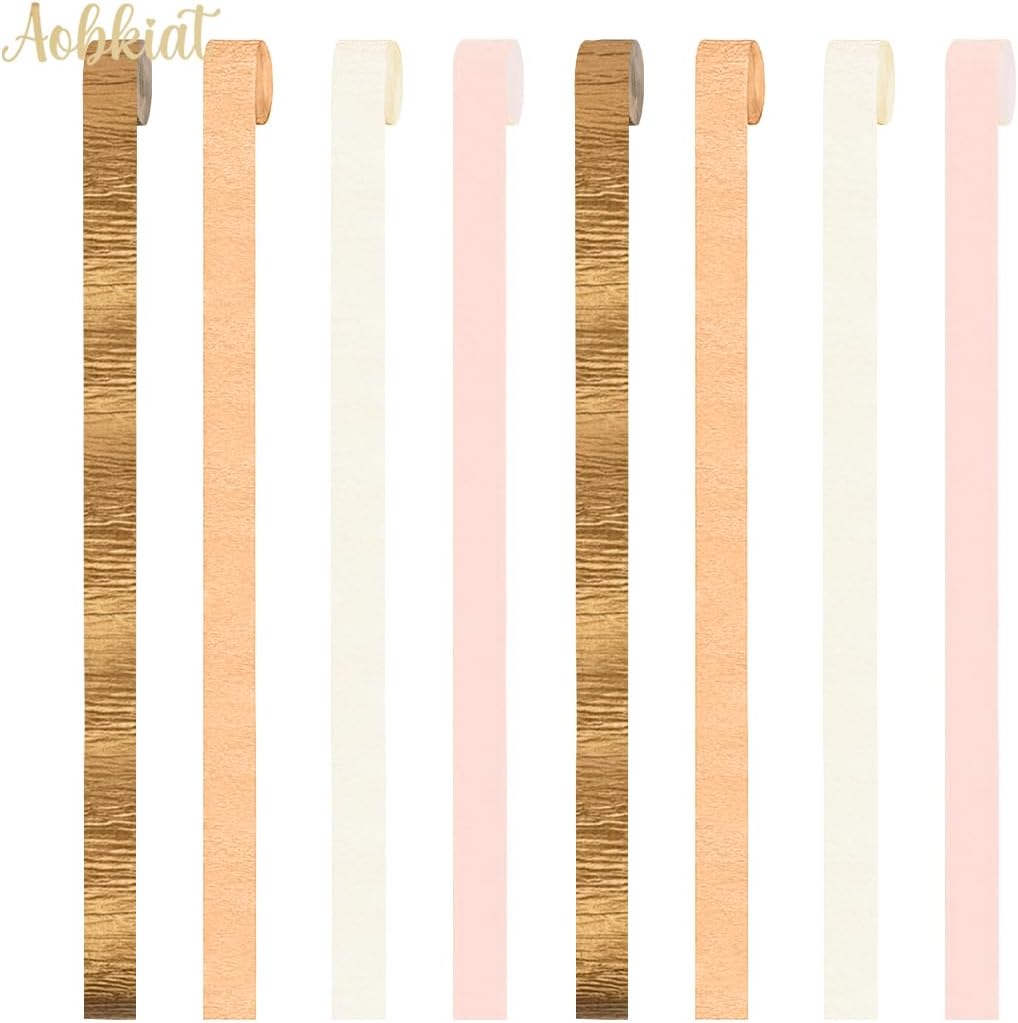 AOBKIAT Wedding Decor Gold Pink Orange Gold Crepe Paper 8 PCS Streamers Party Decorations for Wedding,Bachelorette,Birthday,Bridal Baby Shower,Anniversary Party Backdrop
