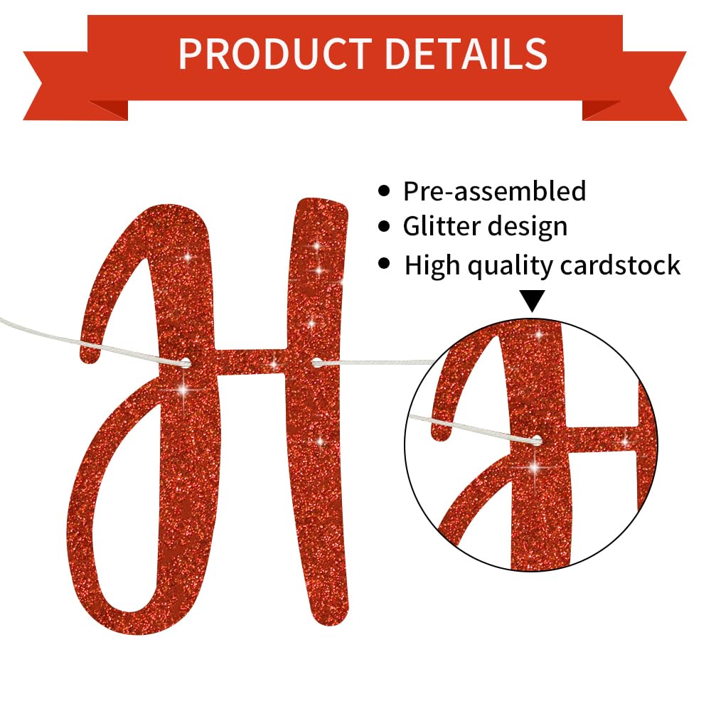 BEISHIDA Pre-Strung Glitter Red Happy Anniversary Banner Wedding Decor