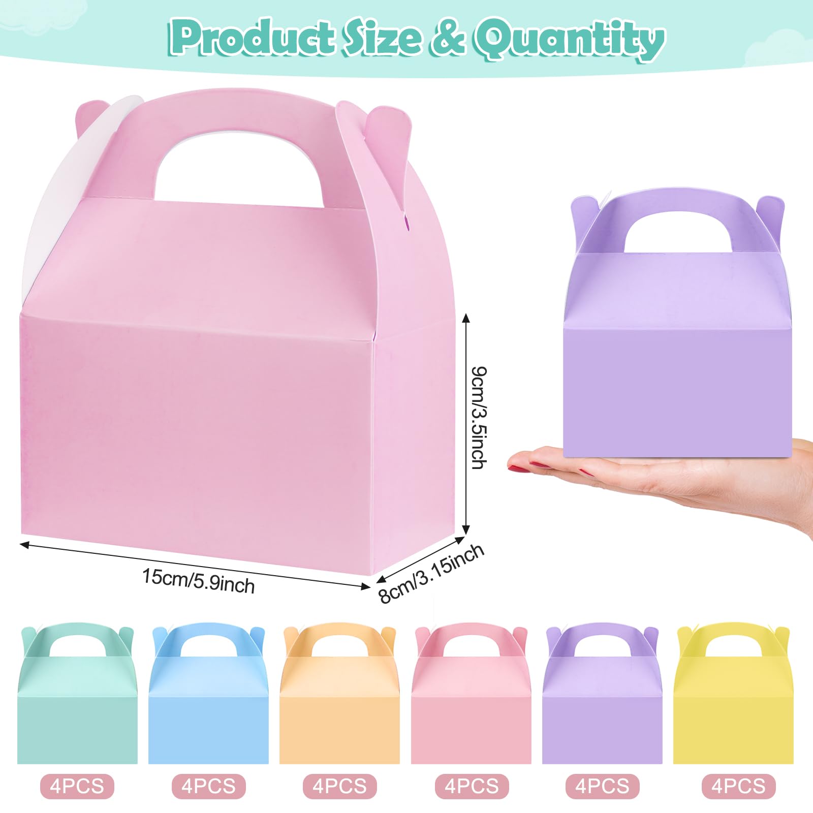 24 Pcs Pastel Party Favor Treat Boxes, Colorful Paper Candy Gift Gable Boxes for Party Favors