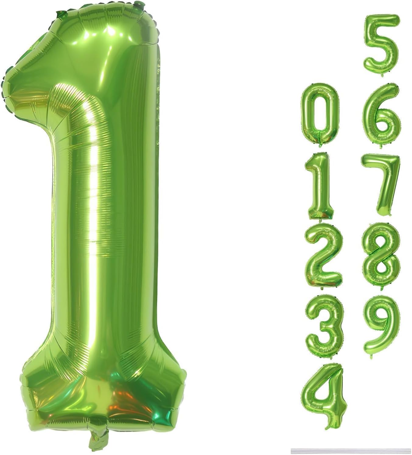 40 Inch Green Number 1 Balloon for 1st Birthday Decoration, Large Self Inflate Foil Number Balloons 0-9 for Boys Girls, Digit 1 Helium Balloons for Women Men Jungle Safari Party Anniversary Supplies
