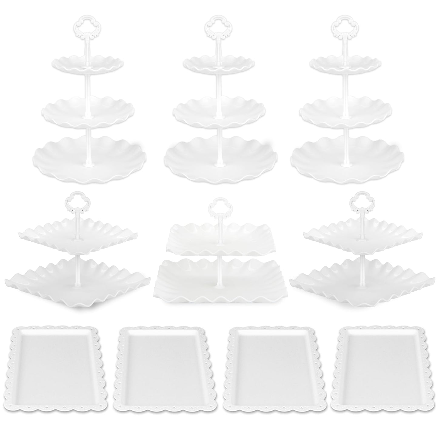 Pack of 11 NWK Cake Stand Set of Cupcake Stand, Tray & Table Cloth (White)