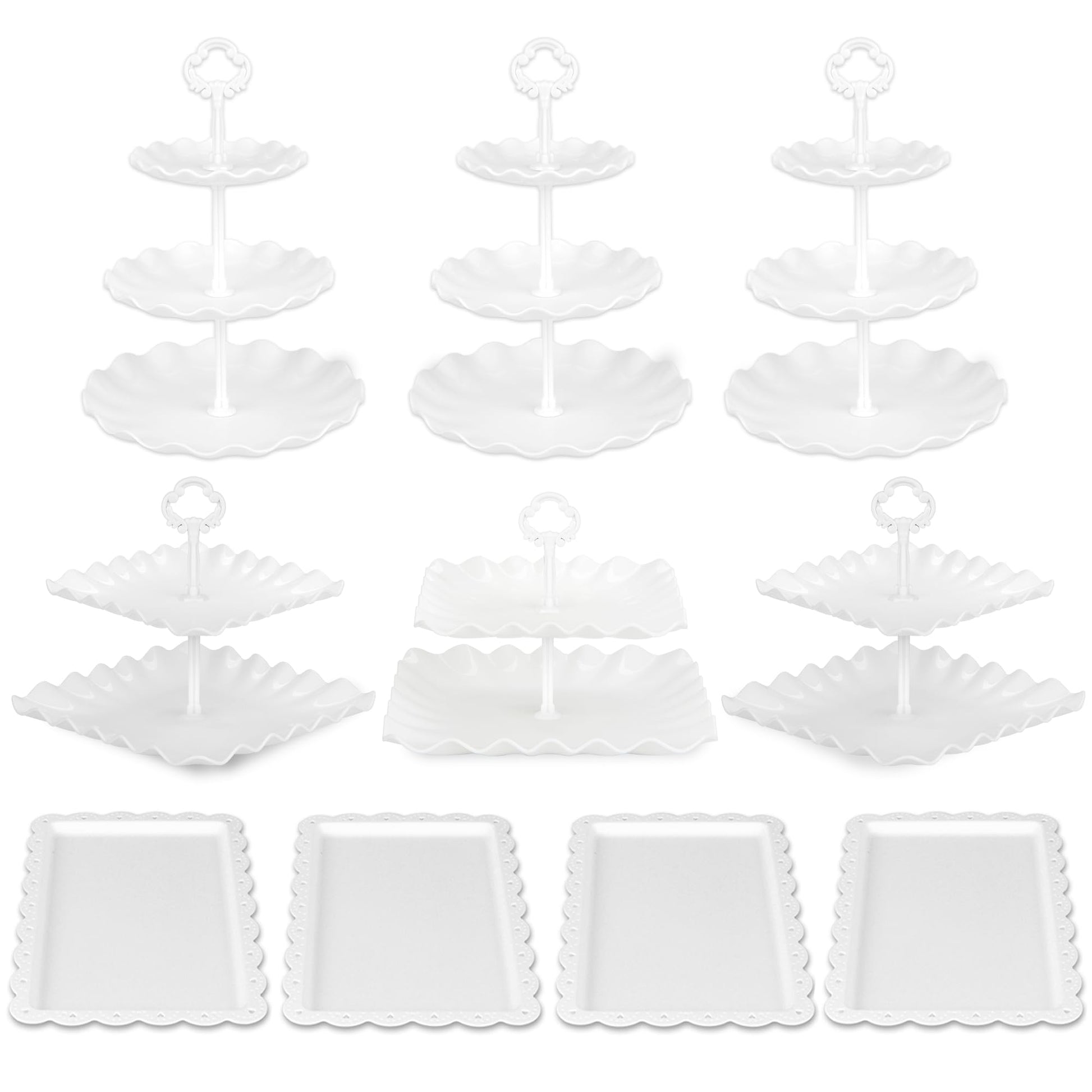Pack of 11 NWK Cake Stand Set of Cupcake Stand, Tray & Table Cloth (White)