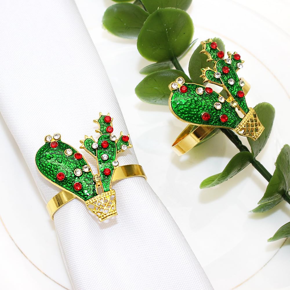 Cactus Napkin Rings Set of 6, Summer Wedding Party Napkin Holder Buckles, Thanksgiving Christmas Napkin Rings (Green, One Size)