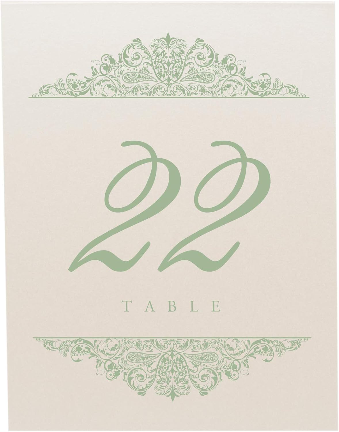 Paisley Wedding Table Numbers (Select Color/Quantity), Champagne, Sage, 1-50, Double Sided, Tent or Use in a Stand, Great for Parties & Restaurants - Made in the USA
