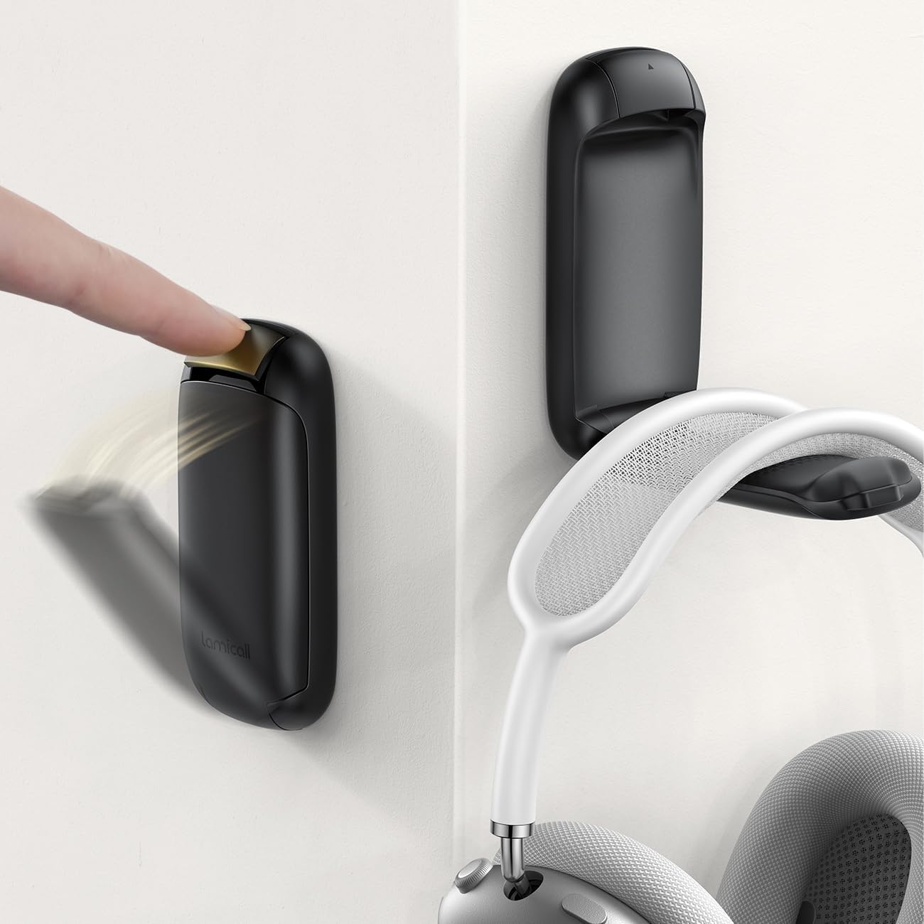 Lamicall Headphone Stand, Sticky Headset Holder - [Foldable & Compact] Headphone Holder Hook Mount, Adhesive Hanger Clip Under Desk, Earphone Clamp for Airpods Max, HyperX, Sennheiser, Black