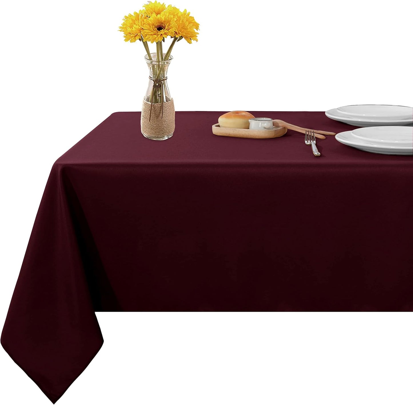 Fitable Rectangle Tablecloth Stain and Wrinkle Resistant Washable Polyester Table Cloth for Buffet Parties and Camping (54x108 inch, Burgundy)