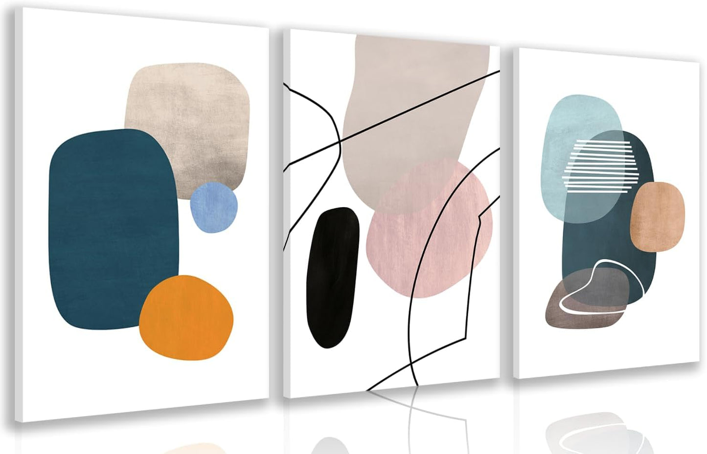 IAFWZX Framed Abstract Geometric Wall Art, Orange Blue Beige Color Block Wall Decor, Modern Minimalist Canvas Painting, Neutral Boho Colorful Geometric Aesthetic Picture for Living Room 12"x16"x3