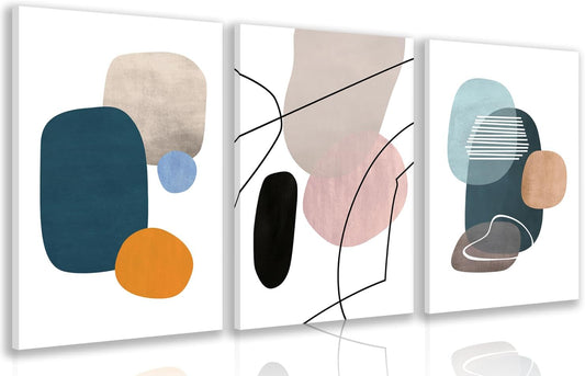 IAFWZX Framed Abstract Geometric Wall Art, Orange Blue Beige Color Block Wall Decor, Modern Minimalist Canvas Painting, Neutral Boho Colorful Geometric Aesthetic Picture for Living Room 12"x16"x3