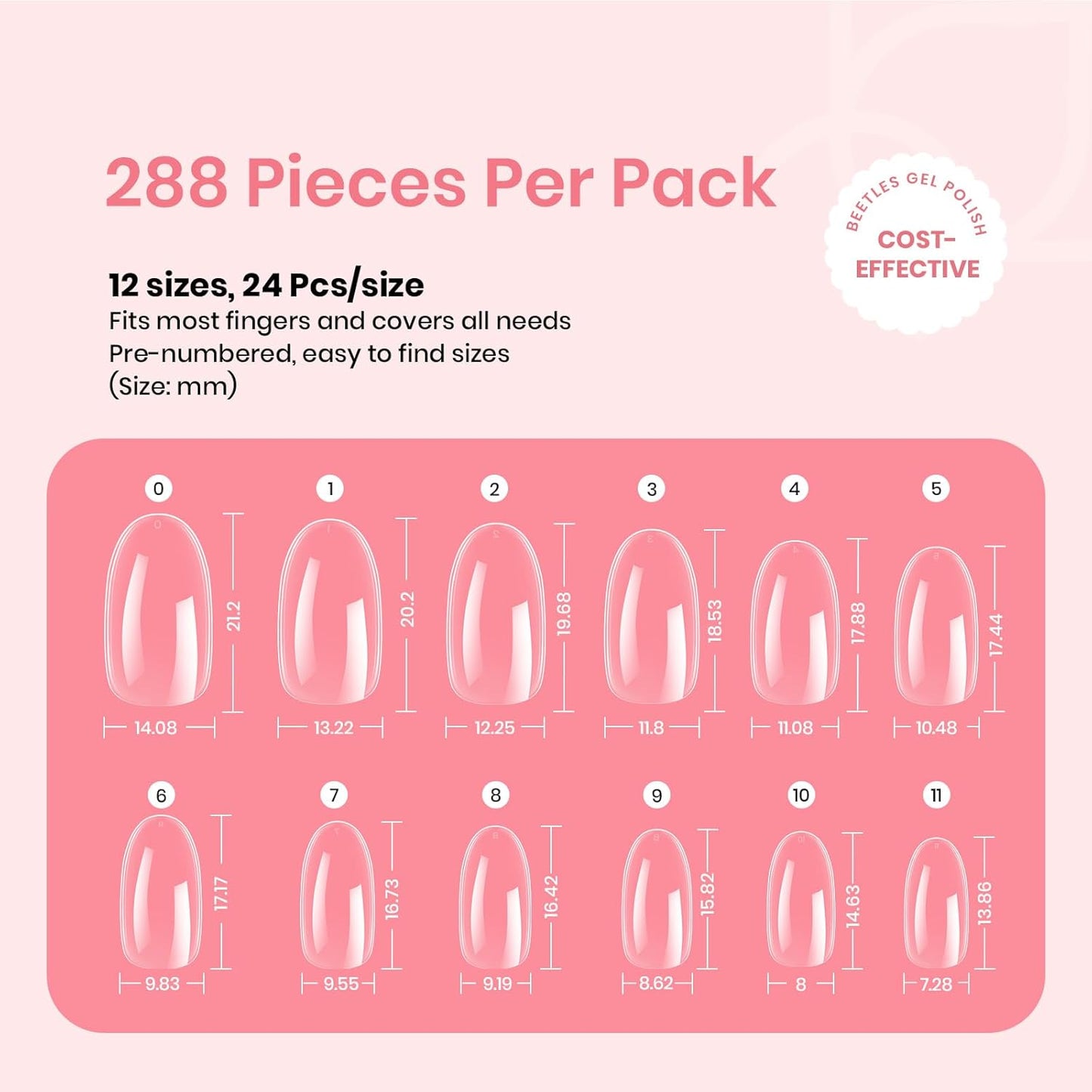 Beetles Gel Nail Tips 288Pcs Pre-Shaped Short Oval Fake Nails Gelly Tips Clear Press on Nail Tips Full Cover False Nails Gifts for Girls Women Gelly Tips Home DIY Nail Salon