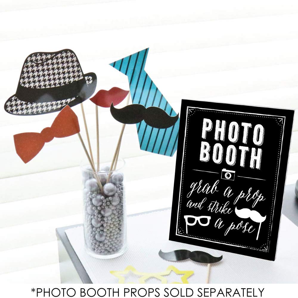 Big Dot of Happiness Photo Booth Sign with Stand – Festive & Durable Plastic Display – Indoor &