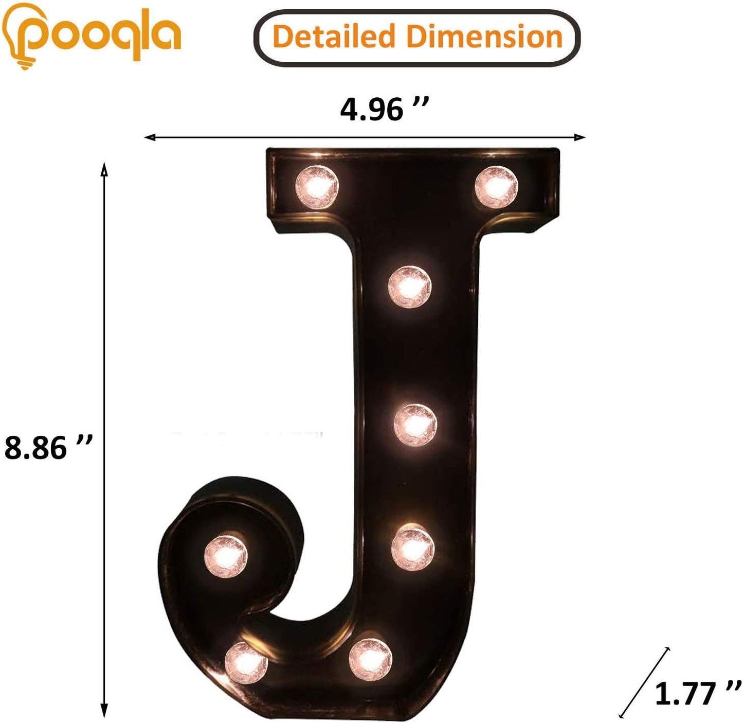 Decorative LED Illuminated Letter Marquee Sign - Alphabet Marquee Letters with Lights For Wedding Birthday Party Christmas Night Light Lamp Home Bar Decoration J, Black