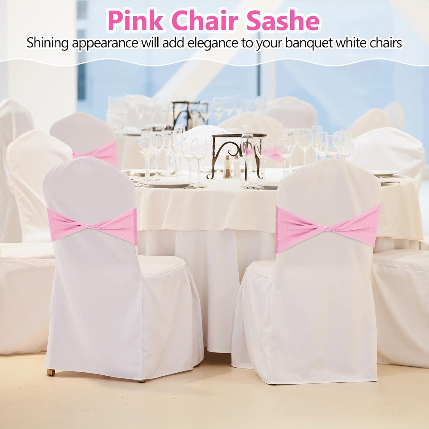 Kinlop 50 Pcs Spandex Chair Sashes Bows Chair BanB0C3V1RSWZds Slider Sashes for Covers Elastic Bands Ties Without Buckle Decorations for Wedding Party Events Ceremony Birthday(Pink)