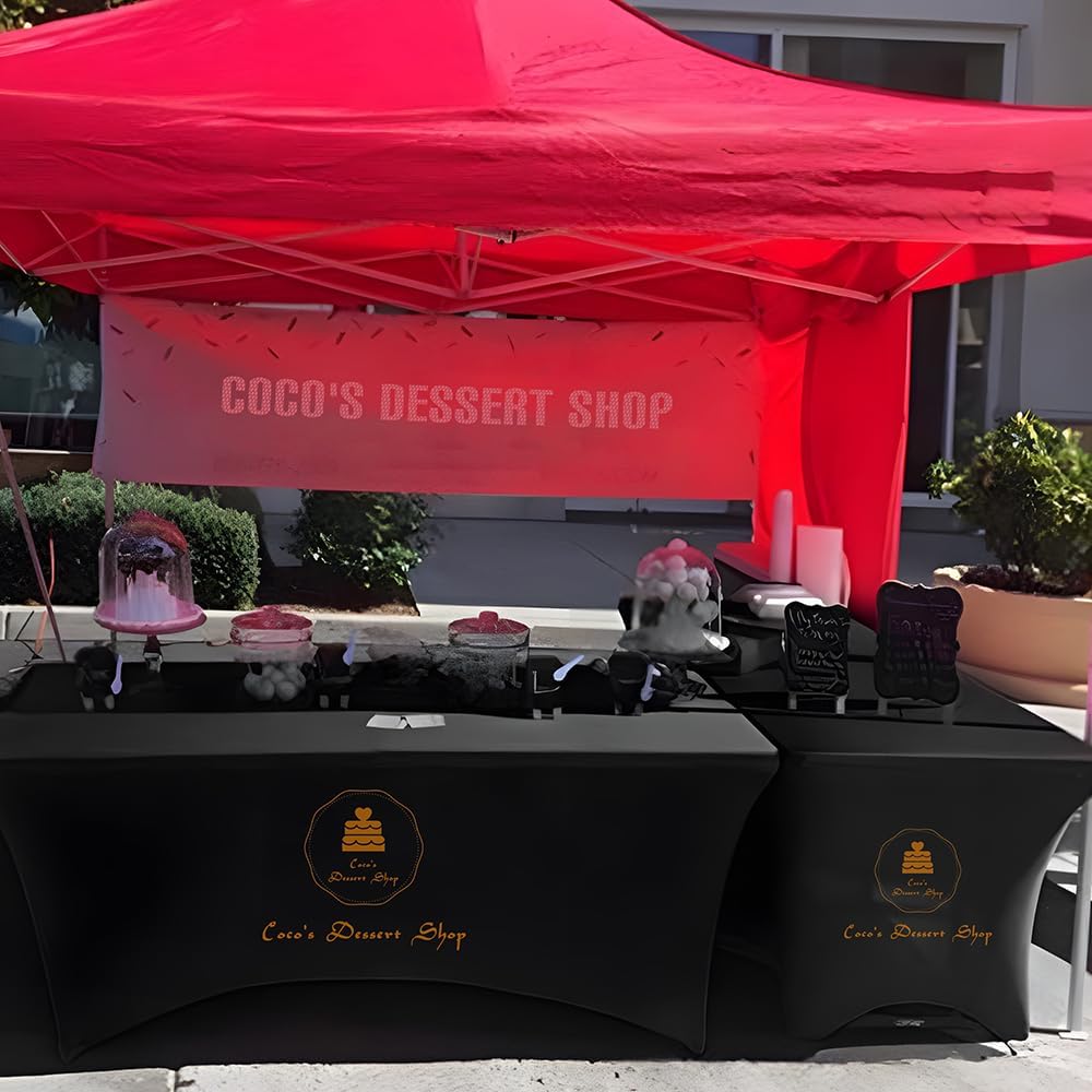 Custom Table Cloth with Business Logo 4FT 5FT 6 FT 8 FT Spandex Customized Table Cover Stretch for Tradeshow Events Birthday Wedding Anniversary Mantel Personalized Table Cloth (5FT)