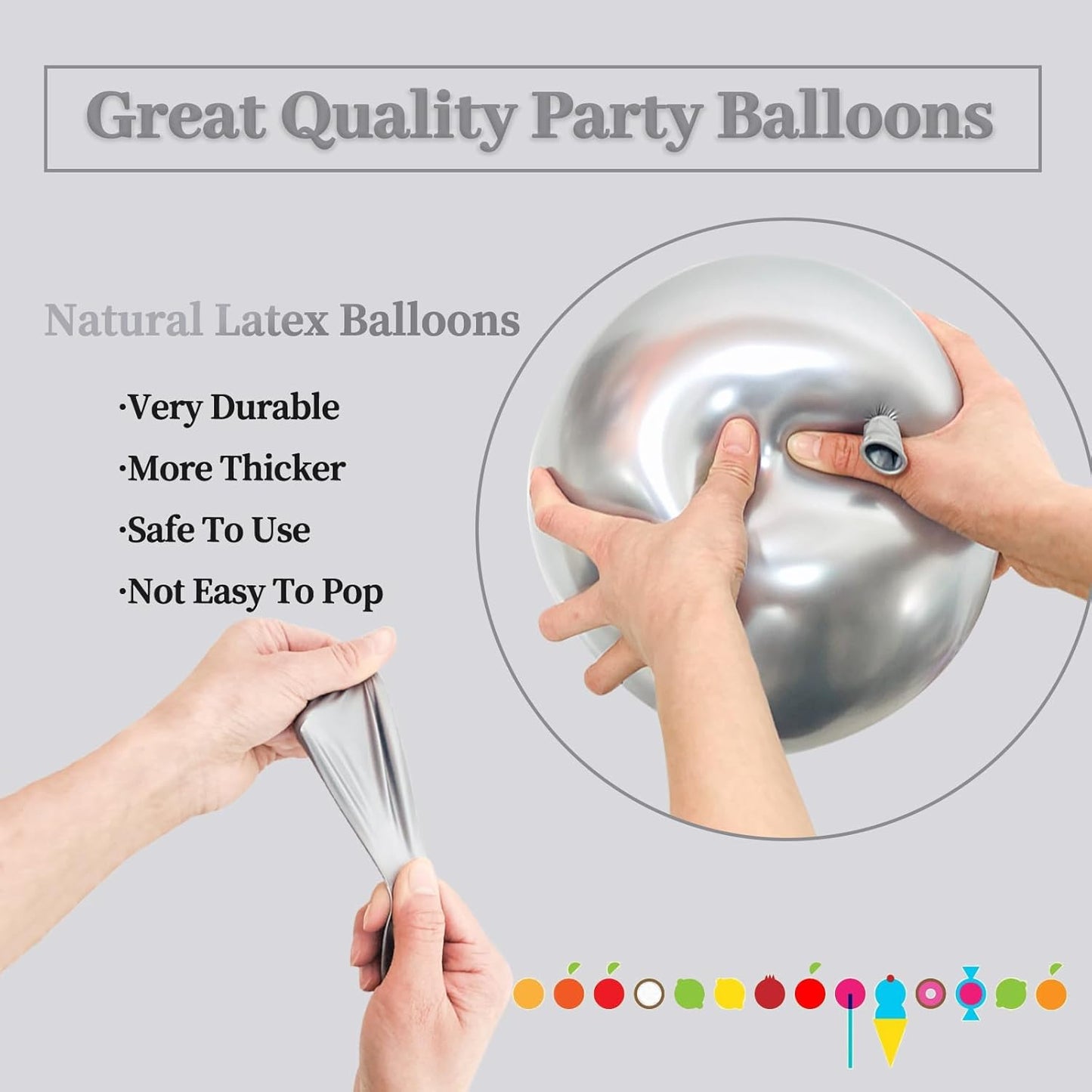 110pcs Metallic silver Balloons, Metallic silver Latex Balloons 12 inch, silver Balloon for Birthday Party Baby Shower Wedding(with 2 Ribbons).